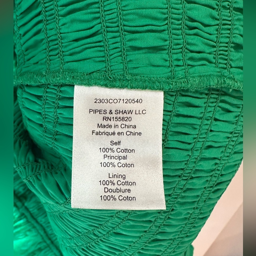 NWT Veronica Beard Brindelle Smocked Cotton Mini Dress in Kelly Green Multi 4 - Picture 15 of 15